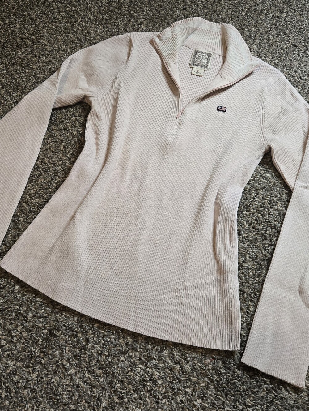 Y2K Vintage Ralph Lauren Polo Jeans Pink Quarter Zip Sweater Collar Size Large